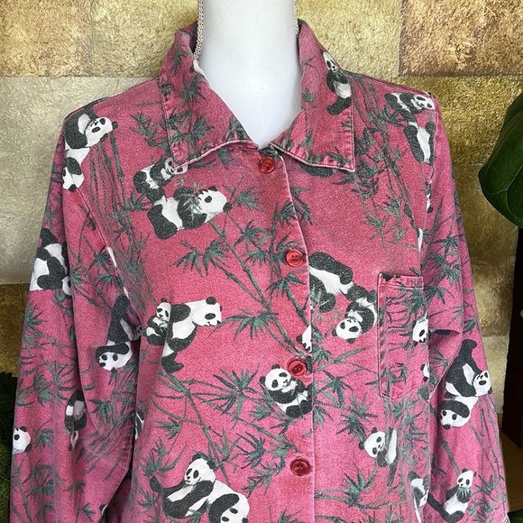 National Wildlife Federation Panda Pj Button Down 100% Cotton Night Gown Dress - Picture 3 of 13